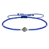 Bracelet Lien Perle d'Eau Douce Noire et Petites Perles Brillantes - Bleu