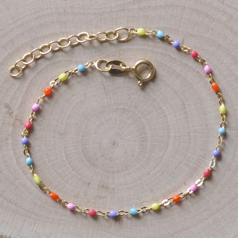 Bracelet Plaqué Or Perles Émaillées Arc En Ciel - vue 3