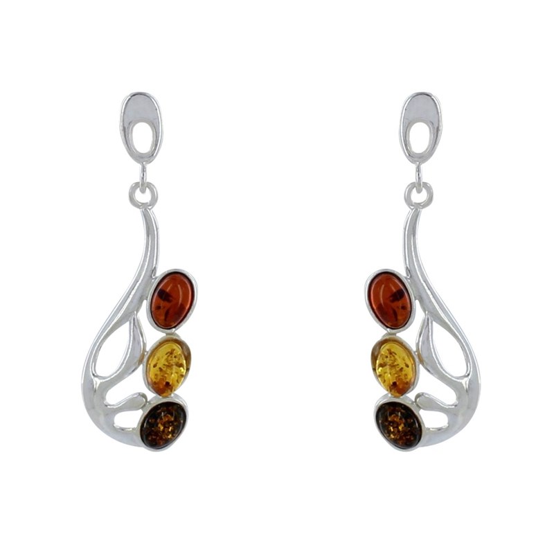 Boucles d'Oreilles Argent Ailes de Papillon et Ovale d'Ambre 3 Couleurs - vue 2