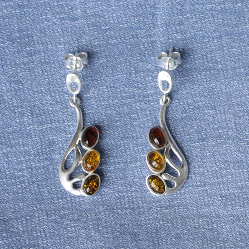 Boucles d'Oreilles Argent Ailes de Papillon et Ovale d'Ambre 3 Couleurs - vue 5