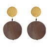 Boucles d'Oreilles Clip Laiton Mat Pastille Brossée Pétale Ronde en Bois - vue V2