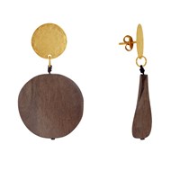 Boucles d'Oreilles Clous Laiton Mat Pastille Brossée Pétale Ronde en Bois