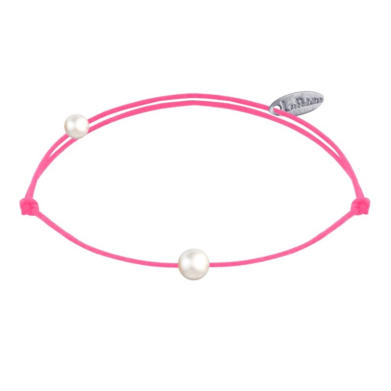 Bracelet Lien Petite Perle Blanche - Rose Fluo