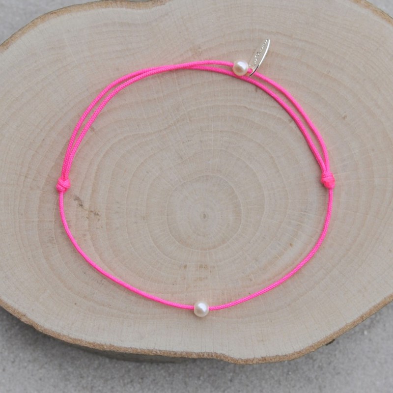 Bracelet Lien Petite Perle Blanche - Rose Fluo - vue 3