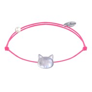 Bracelet Lien Tête de Chat en Nacre - Rose Fluo