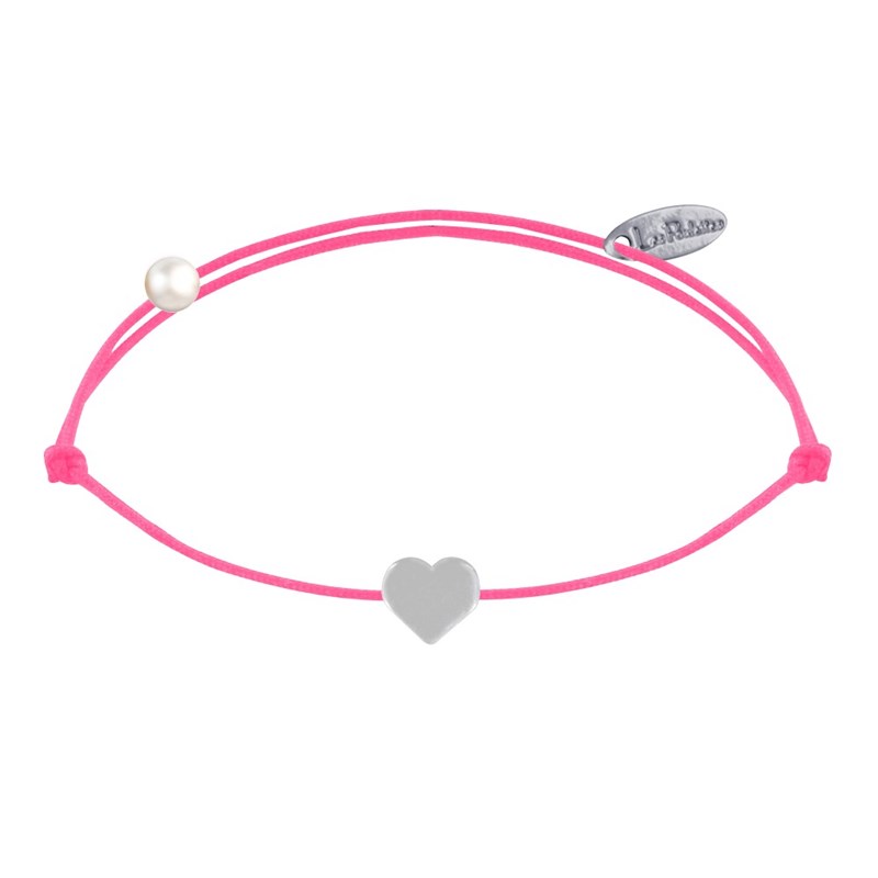 Bracelet Lien Argent 925 Mini Coeur - Rose Fluo