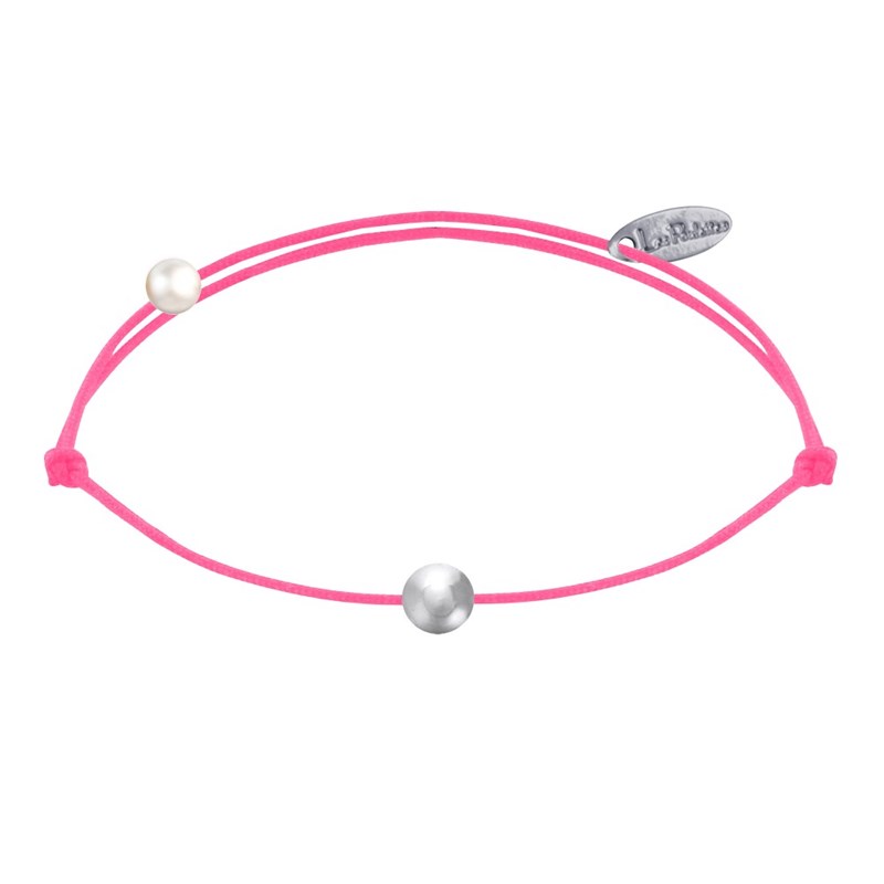 Bracelet Lien Petite Perle Argent 925 - Rose Fluo