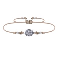 Bracelet Lien Médaille Argent 925 Ovale Vierge Miraculeuse - Beige