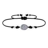 Bracelet Lien Médaille Argent 925 Ovale Vierge Miraculeuse - Noir