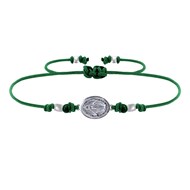 Bracelet Lien Médaille Argent 925 Ovale Vierge Miraculeuse - Vert