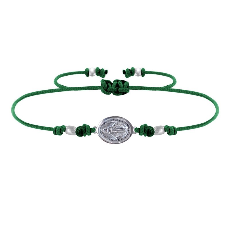Bracelet Lien Médaille Argent 925 Ovale Vierge Miraculeuse - Vert