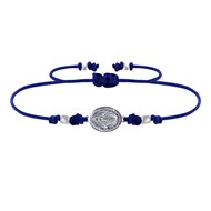 Bracelet Lien Médaille Argent 925 Ovale Vierge Miraculeuse - Bleu Navy