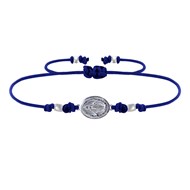 Bracelet Lien Médaille Argent Ovale Vierge Miraculeuse - Bleu Navy