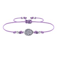 Bracelet Lien Médaille Argent 925 Ovale Vierge Miraculeuse - Violet