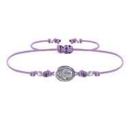 Bracelet Lien Médaille Argent Ovale Vierge Miraculeuse - Violet