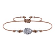 Bracelet Lien Médaille Argent 925 Ovale Vierge Miraculeuse - Marron clair