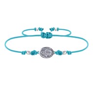 Bracelet Lien Médaille Argent 925 Ovale Vierge Miraculeuse - Turquoise