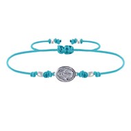 Bracelet Lien Médaille Argent Ovale Vierge Miraculeuse - Turquoise