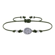 Bracelet Lien Médaille Argent 925 Ovale Vierge Miraculeuse - Vert kaki