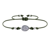 Bracelet Lien Médaille Argent Ovale Vierge Miraculeuse - Vert kaki