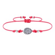 Bracelet Lien Médaille Argent 925 Ovale Vierge Miraculeuse - Rouge Fluo