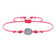 Bracelet Lien Médaille Argent Ovale Vierge Miraculeuse - Rouge Fluo