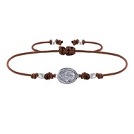 Bracelet Lien Médaille Argent 925 Ovale Vierge Miraculeuse - Marron foncé