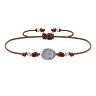 Bracelet Lien Médaille Argent Ovale Vierge Miraculeuse - Marron foncé