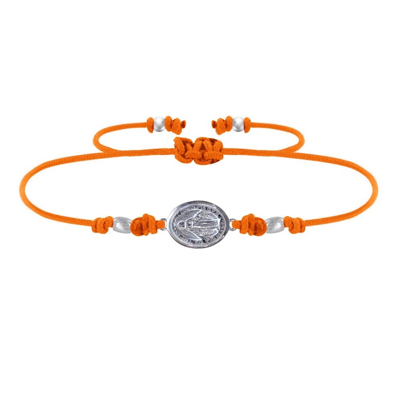 Bracelet Lien Médaille Argent Ovale Vierge Miraculeuse - Orange