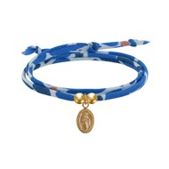 Bracelet Double Tour Lien Liberty et Petite Médaille Vierge Miraculeuse Plaqué Or - Bleu Navy