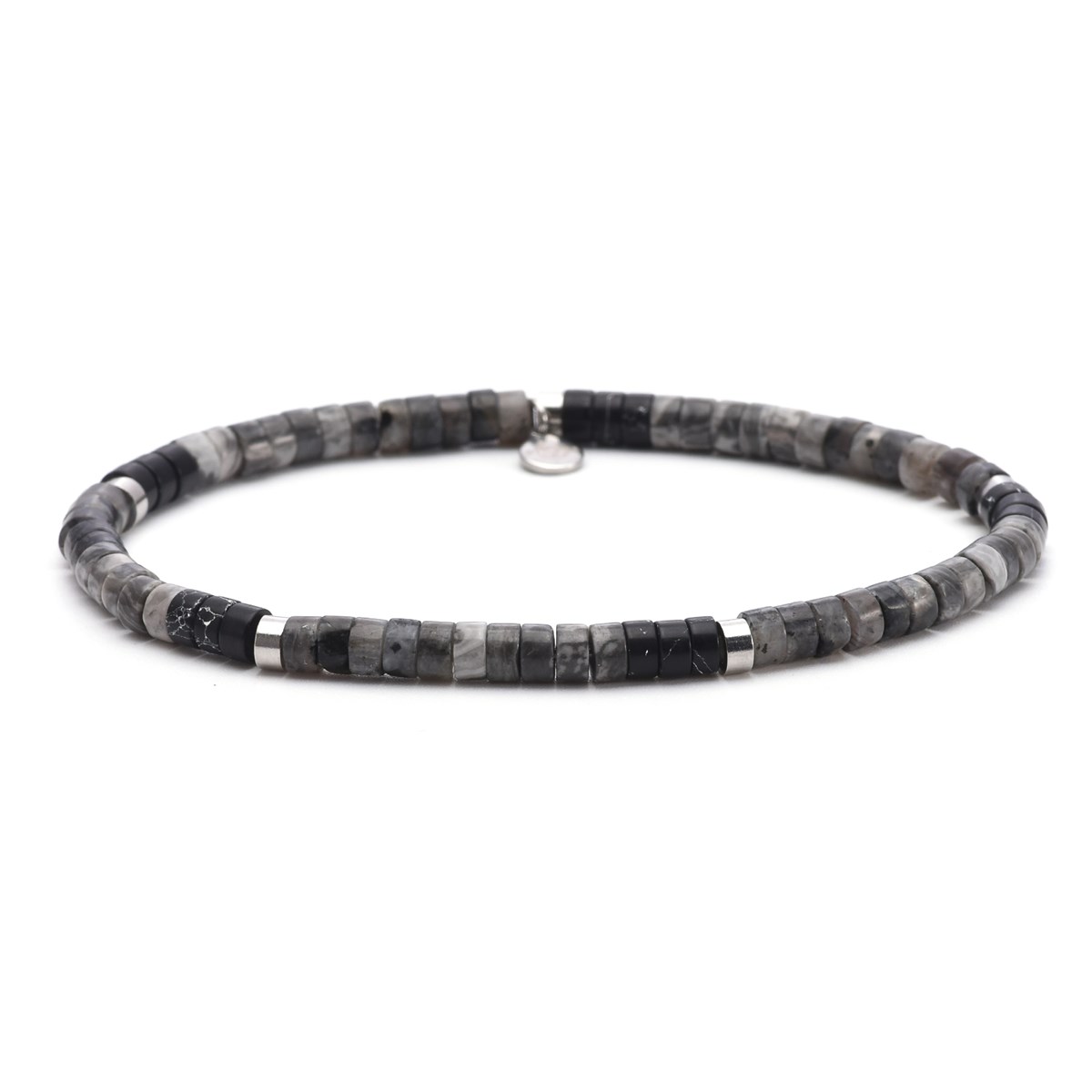 Bracelet Perles Heishi 4mm Pierre Jaspe Noir Et Gris