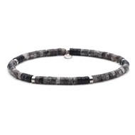 Bracelet Perles Heishi 4mm Pierre Jaspe Noir Et Gris