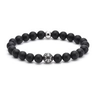 Bracelet 8mm Acier Pierres Naturelles Perles Rondes Agate Noire