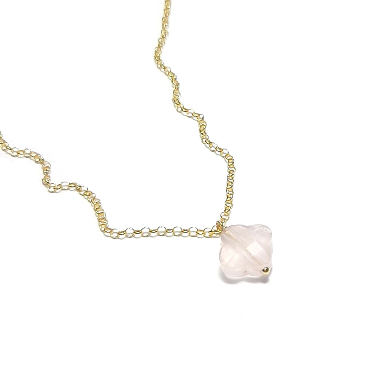 Collier Trèfle Quartz Rose en Argent 925 Doré