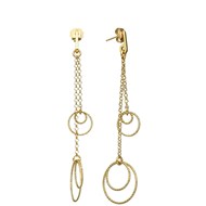 Boucles D'oreilles Argent Dorées Diamantées Pendantes Doubles Chaînes Anneaux