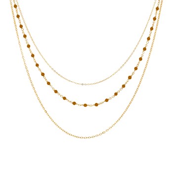 Collier Argent Doré Triple Collier Petite Perles Pierre oeil De Tigre