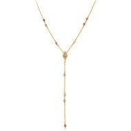 Collier En Argent Cravate Doré Pierre Naturelle Quartz Rose Fraise