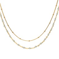 Collier Argent Doré Double Chaine Et Pierres Naturelles Labradorite