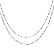 Collier Argent Rhodié Double Chaine Et Pierres Naturelles Labradorite