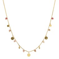 Collier Argent Doré Pampilles Et Pierres Quartz Rose Fraise