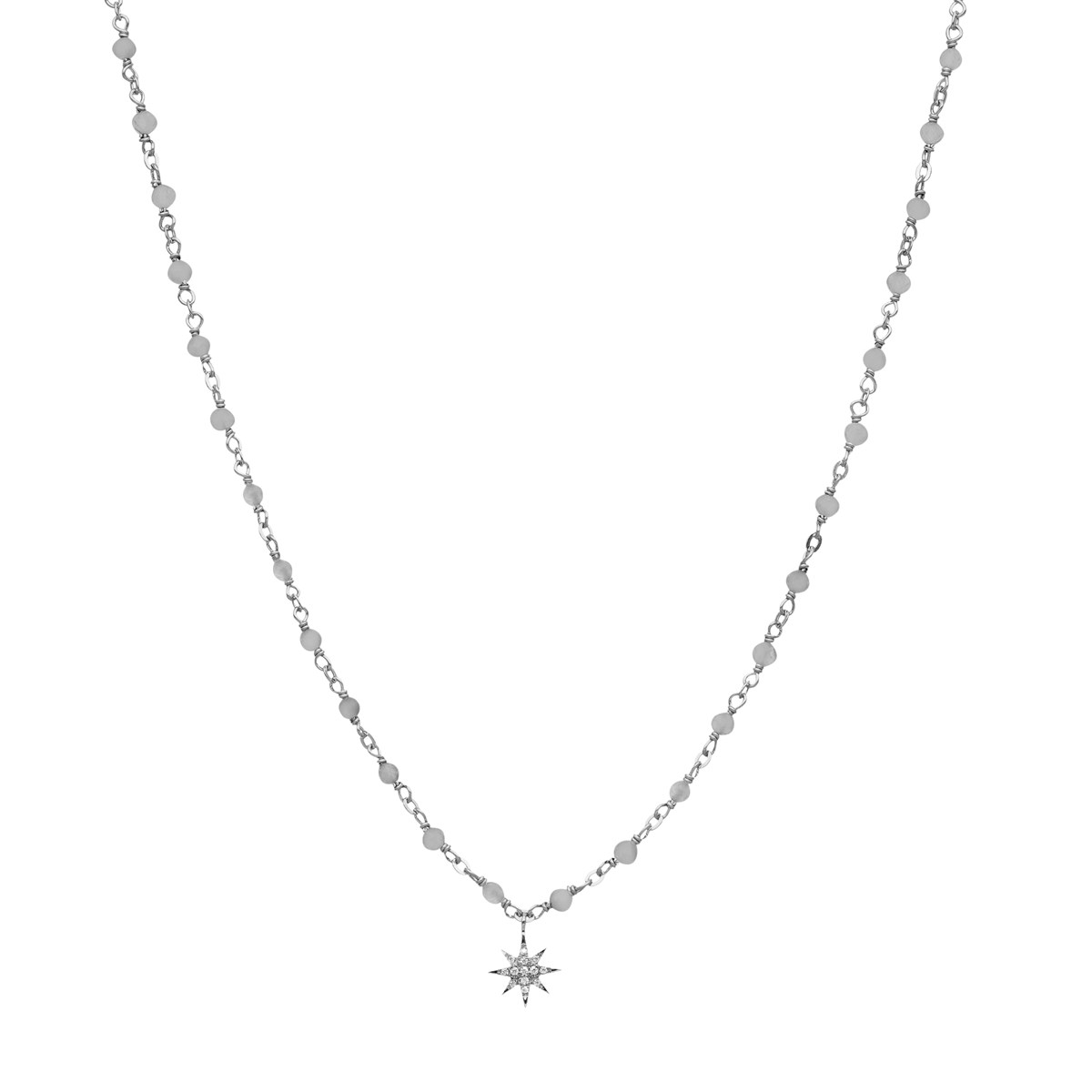 Collier Argent Rhodié étoile En Zirconium Blanc Et Perles Naturelles Labradorite