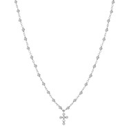 Collier Argent Rhodié Croix En Zirconium Blanc Et Pierres Labradorite