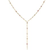 Collier Cravate Argent Doré Perles Naturelles Quartz Rose Fraise