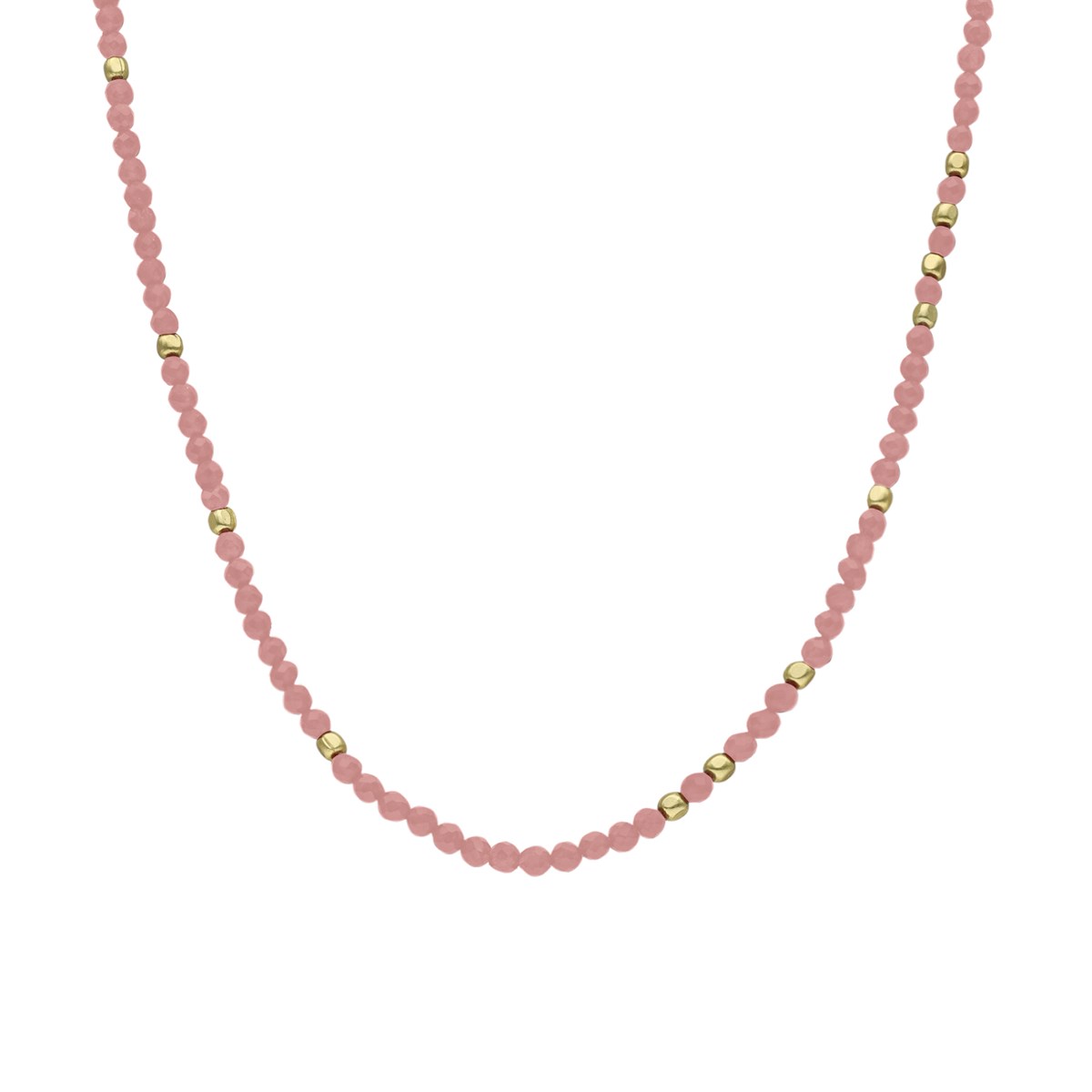 Collier Argent Doré Perles Naturelles Quartz Rose Fraise