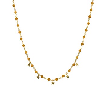 Collier Argent Doré Pampilles étoiles Et Pierres oeil De Tigre