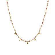 Collier Argent Doré Pampilles étoiles Et Pierres Quartz Rose Fraise