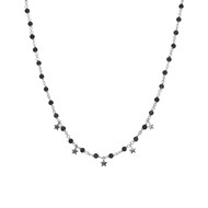 Collier Argent Rhodié Pampilles étoiles Et Pierres Spinelle Noire