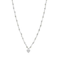 Collier Argent Rhodié Coeur Diamanté Et Pierres Labradorite