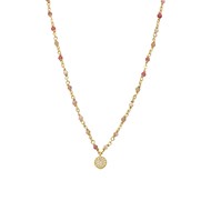 Collier Argent Doré Médaillon Serti Blanc Et Pierres Quartz Rose Fraise