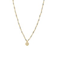 Collier Argent Doré Médaillon Serti Blanc Et Pierres Labradorite